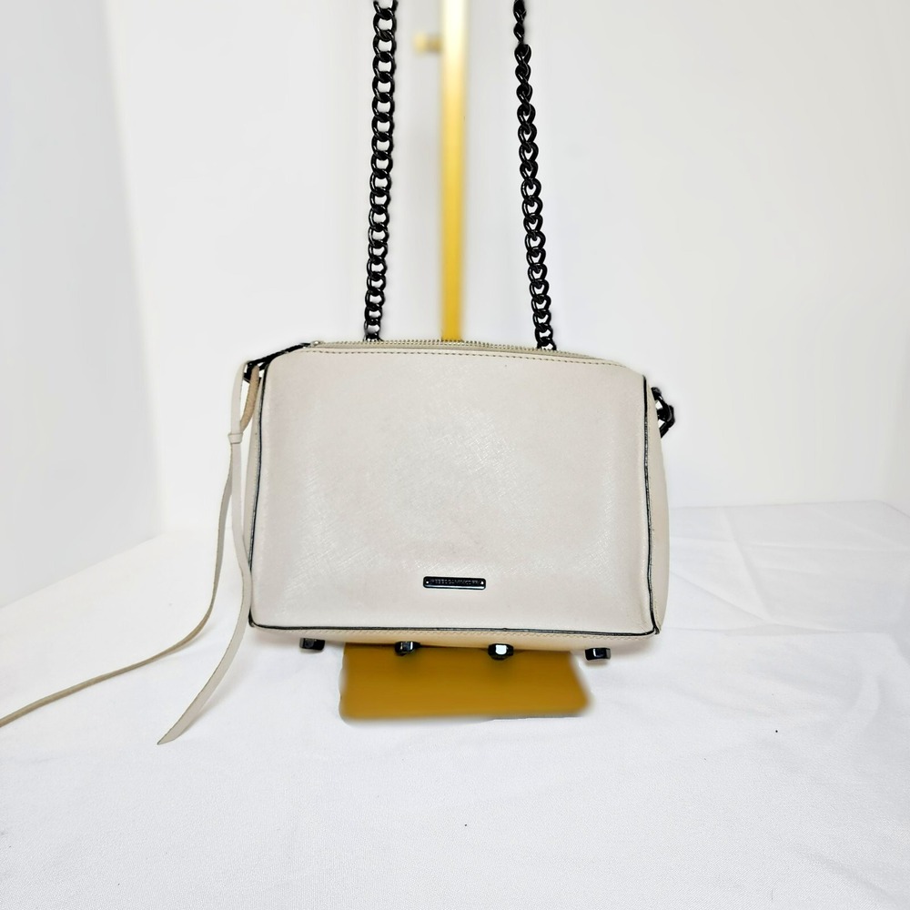 Rebecca Minkoff Avery Crossbody Gray Leather Black Chain Strap Bag Purse $195